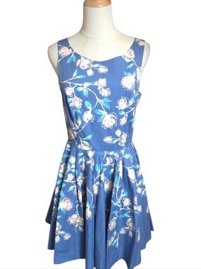 LC Lauren Conrad Blue Floral Romantic Sleeveless Mini Dress